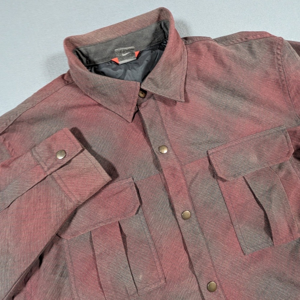 Nike ACG Insulated Shirt Jacket Mens Size XL Red Grey Plaid Snap Front Pockets